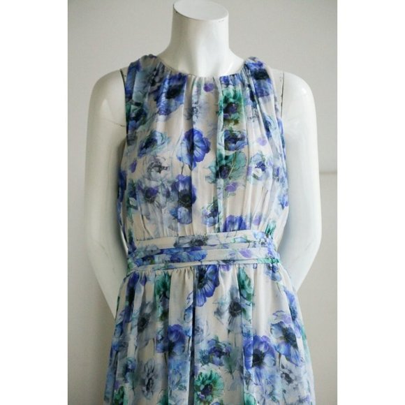 Sandro Ferrone Roma Blue Floral Sleeveless Maxi Gown 44 - Picture 5 of 8